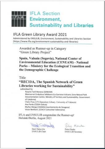 RECIDA IFLA Green Library Award 2021